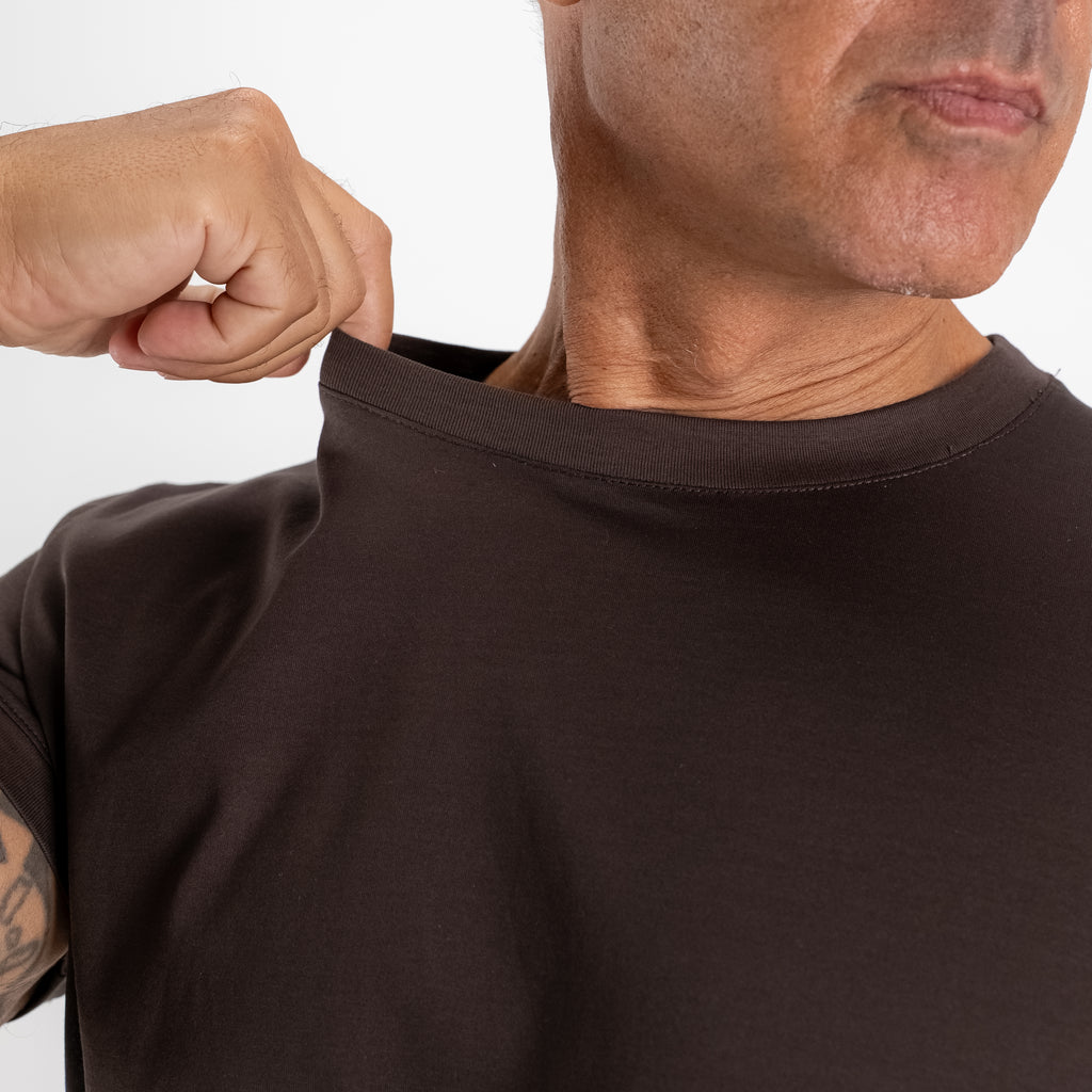 T-shirt in Filo di Scozia 2.0 con bordi a costina - Moro
