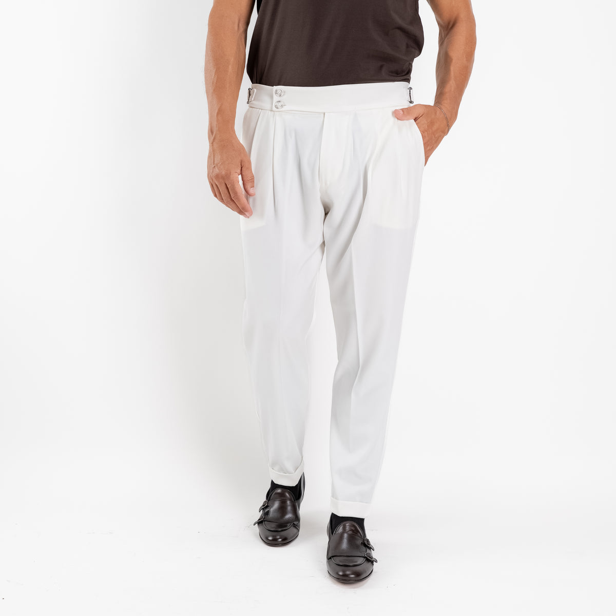 Pantalone con Fibbia laterale - Panna