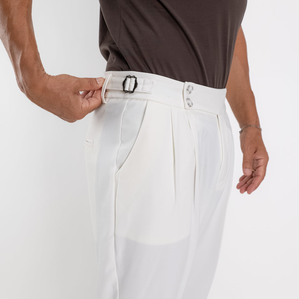 Pantalone con Fibbia laterale - Panna