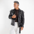 Chiodo oversize in vera pelle martellata - Nero
