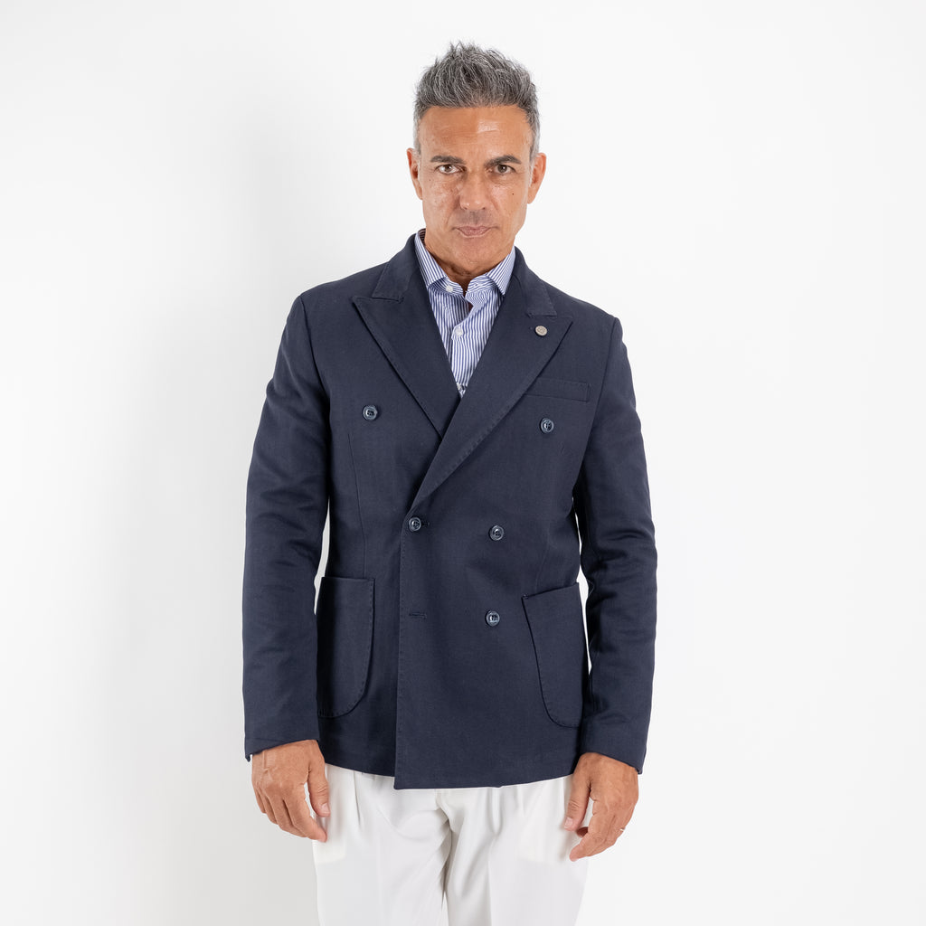 Giacca Doppiopetto trama spina di pesce - Blu