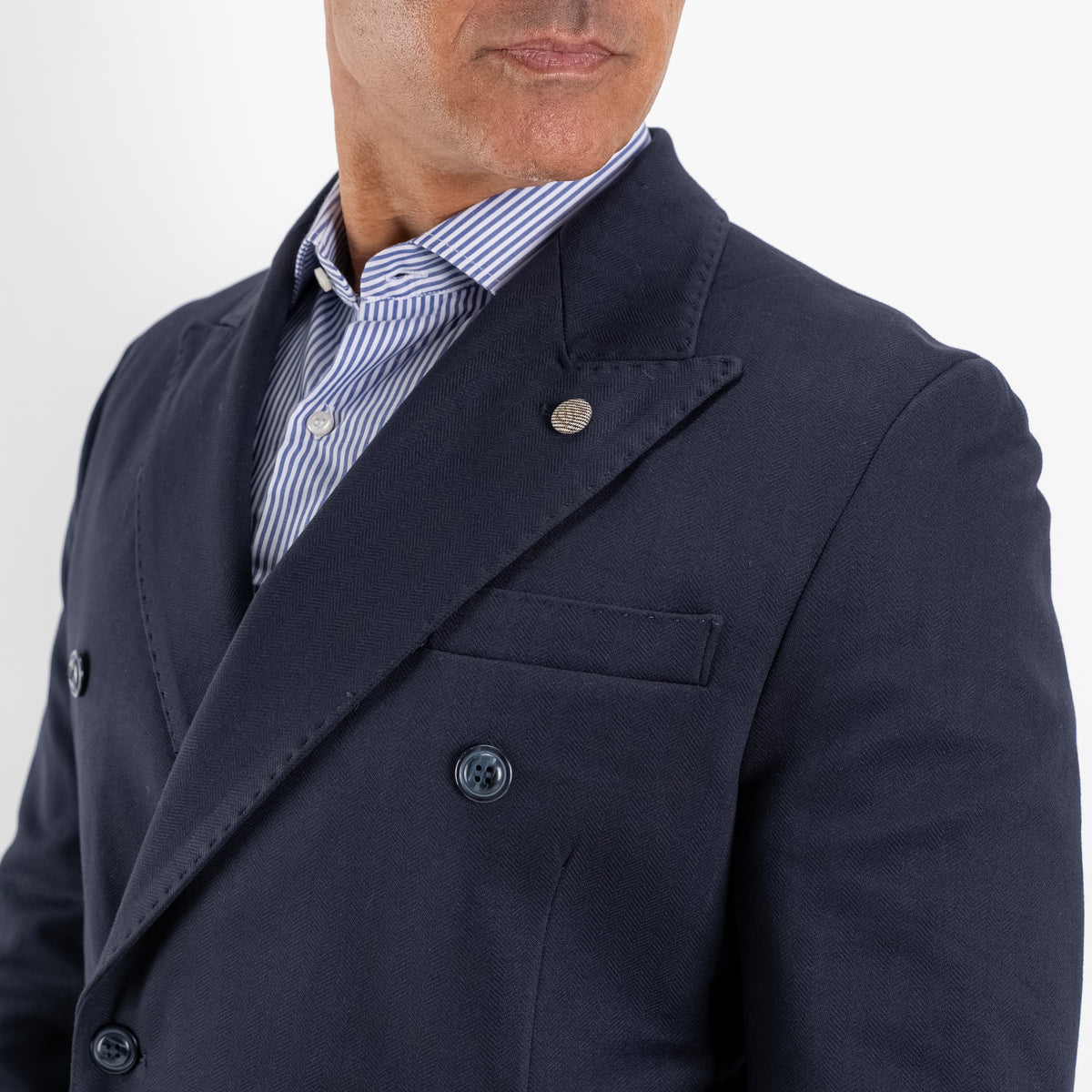 Giacca Doppiopetto trama spina di pesce - Blu