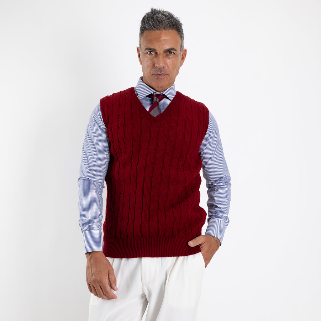 Gilet smanicato in filo maglia - Bordeaux
