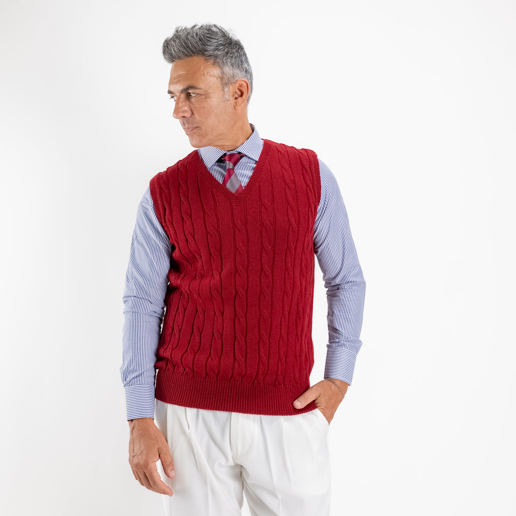 Gilet smanicato in filo maglia - Bordeaux