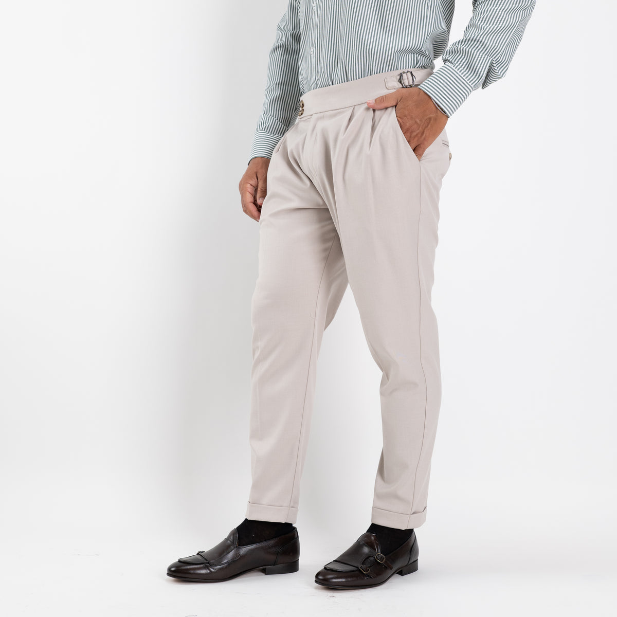 Pantalone con Fibbia laterale - Beige