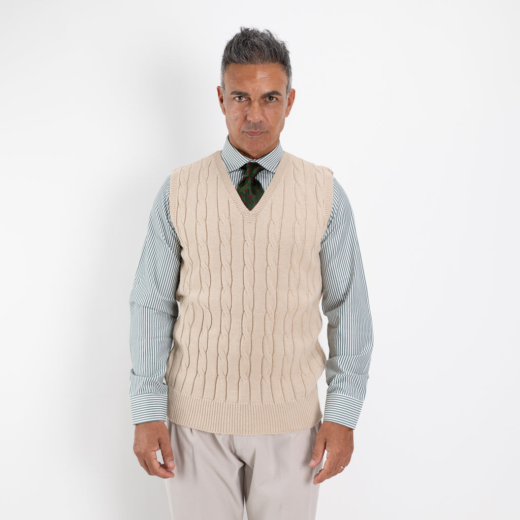 Gilet smanicato in filo maglia - Beige