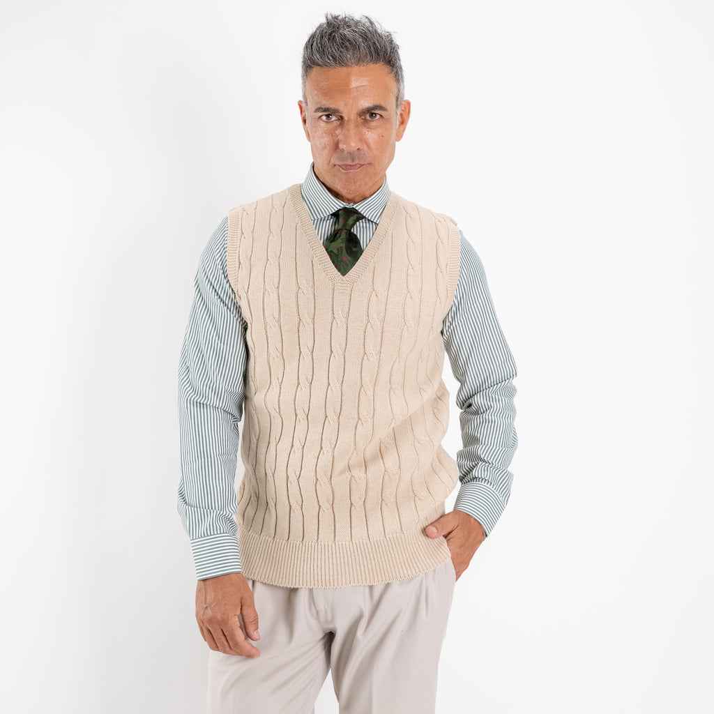 Gilet smanicato in filo maglia - Beige