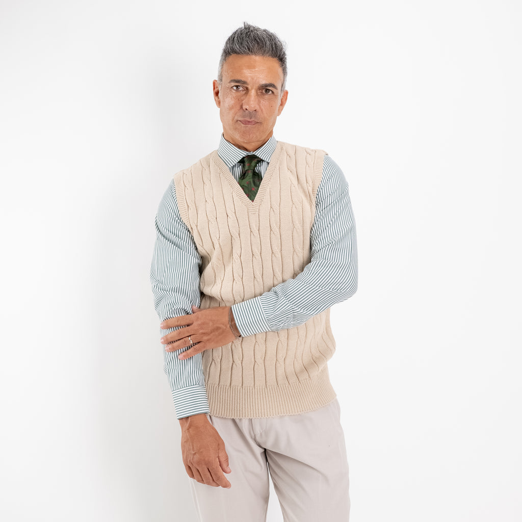 Gilet smanicato in filo maglia - Beige