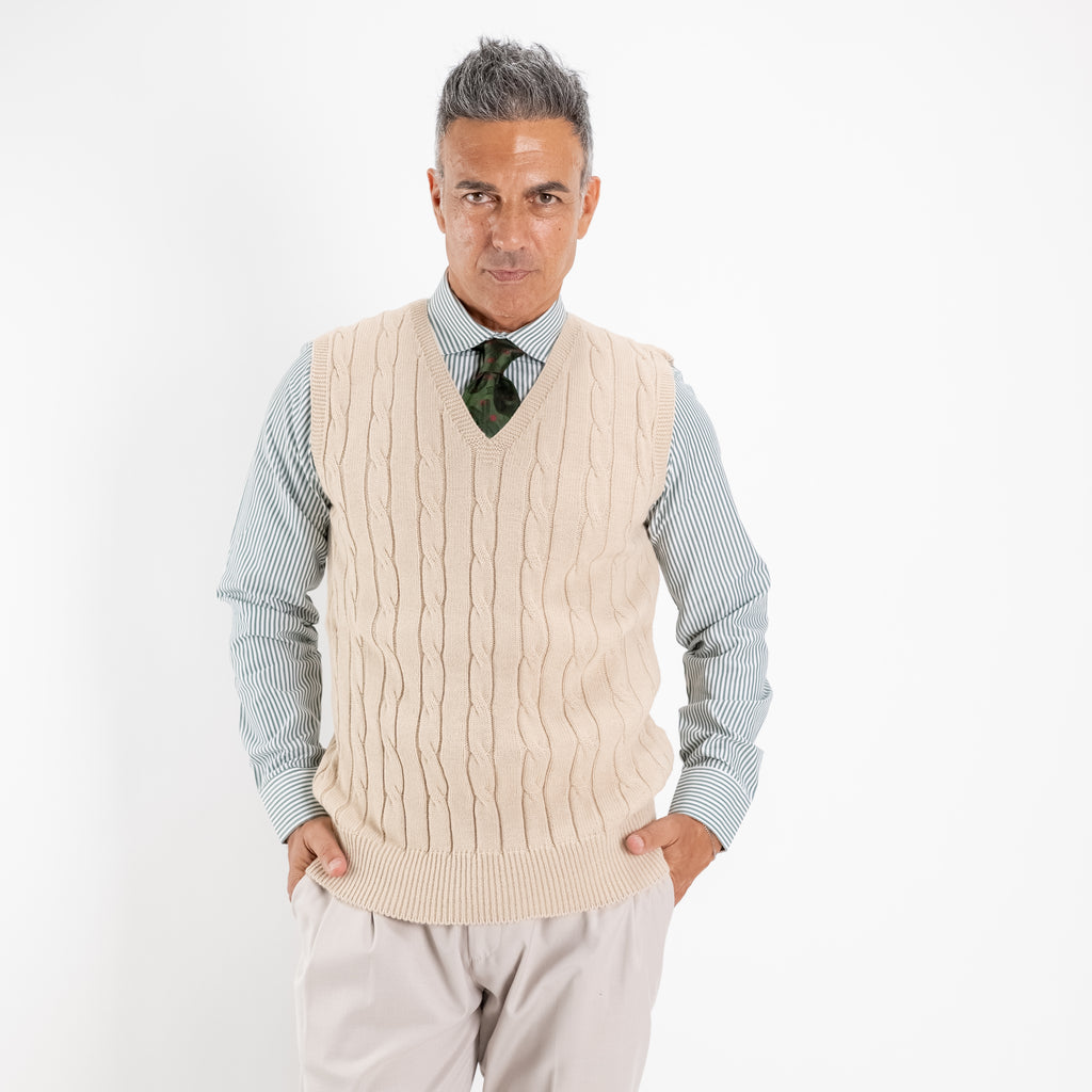 Gilet smanicato in filo maglia - Beige