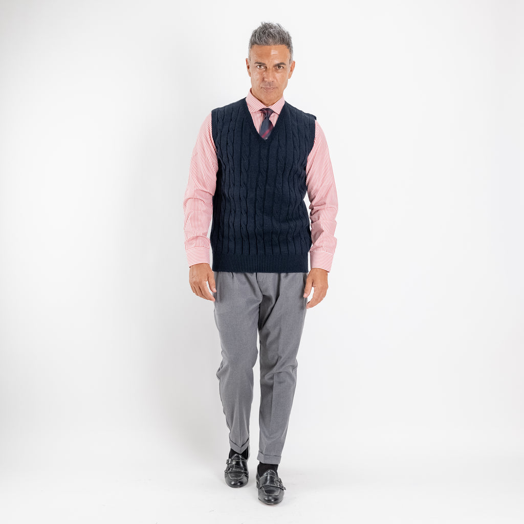 Gilet smanicato in filo maglia - Blu