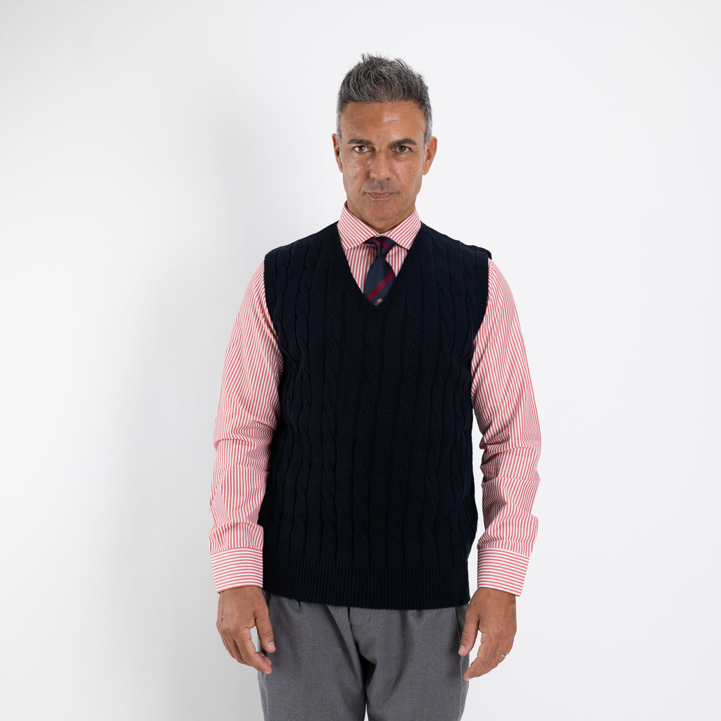 Gilet smanicato in filo maglia - Blu