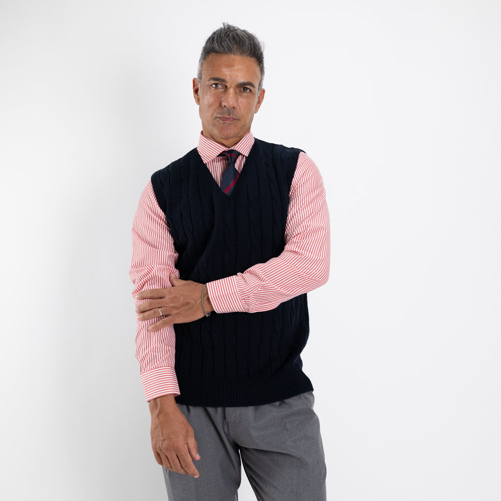 Gilet smanicato in filo maglia - Blu