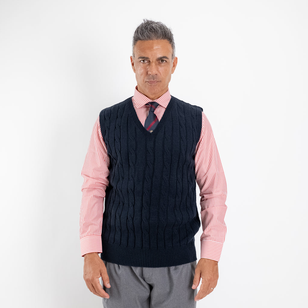 Gilet smanicato in filo maglia - Blu