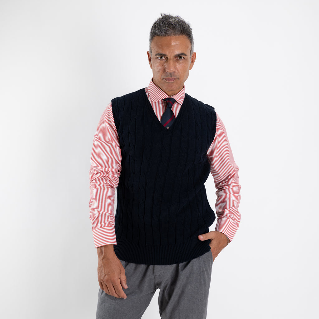 Gilet smanicato in filo maglia - Blu
