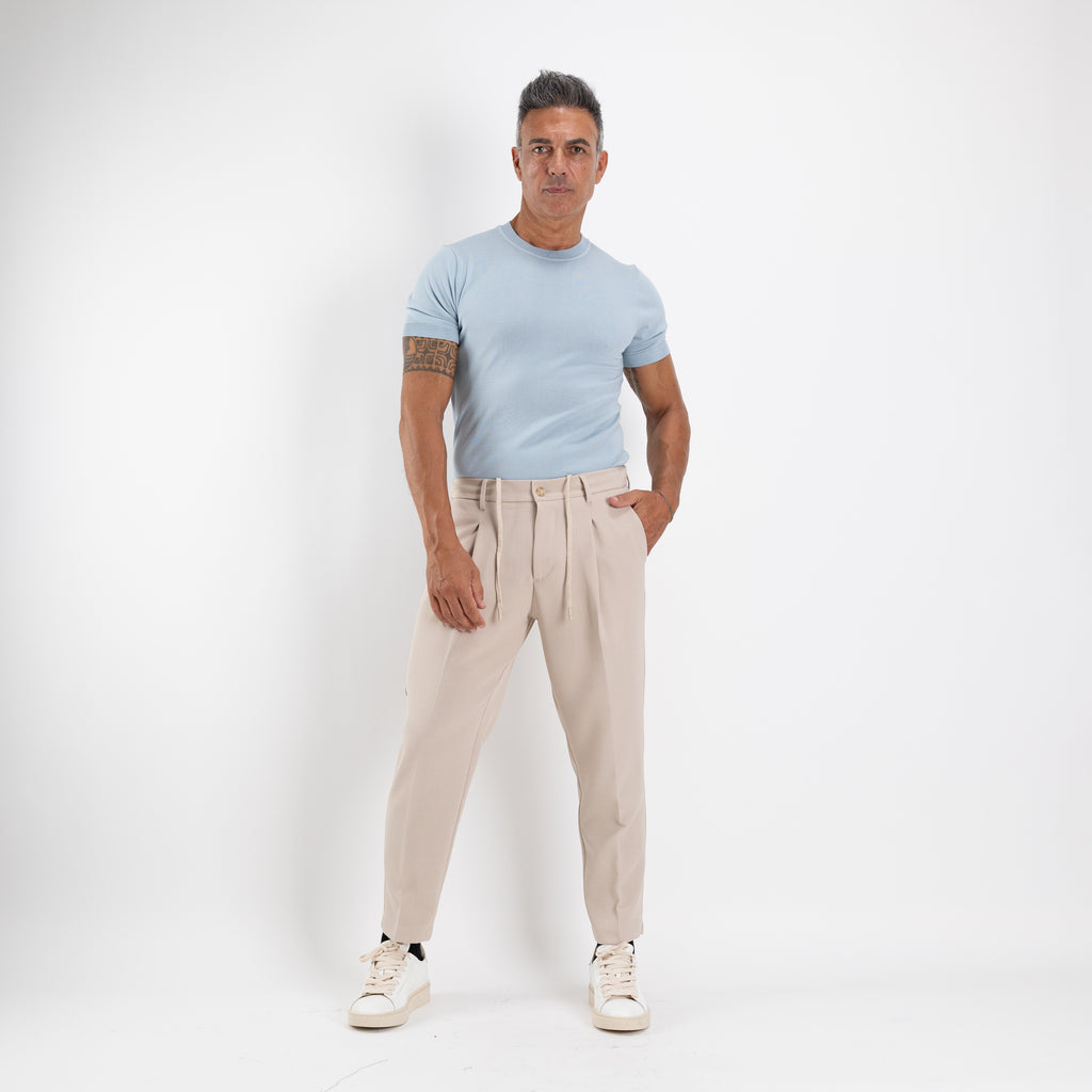 Pantalaccio sartoriale con pinces e molla sul retro - Beige