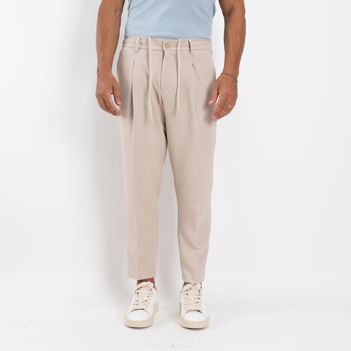 Pantalaccio sartoriale con pinces e molla sul retro - Beige