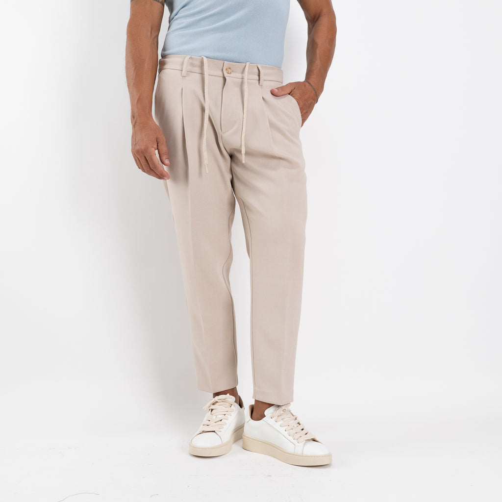 Pantalaccio sartoriale con pinces e molla sul retro - Beige