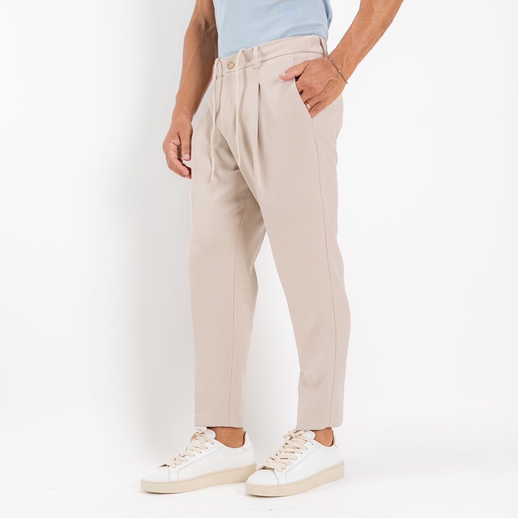 Pantalaccio sartoriale con pinces e molla sul retro - Beige