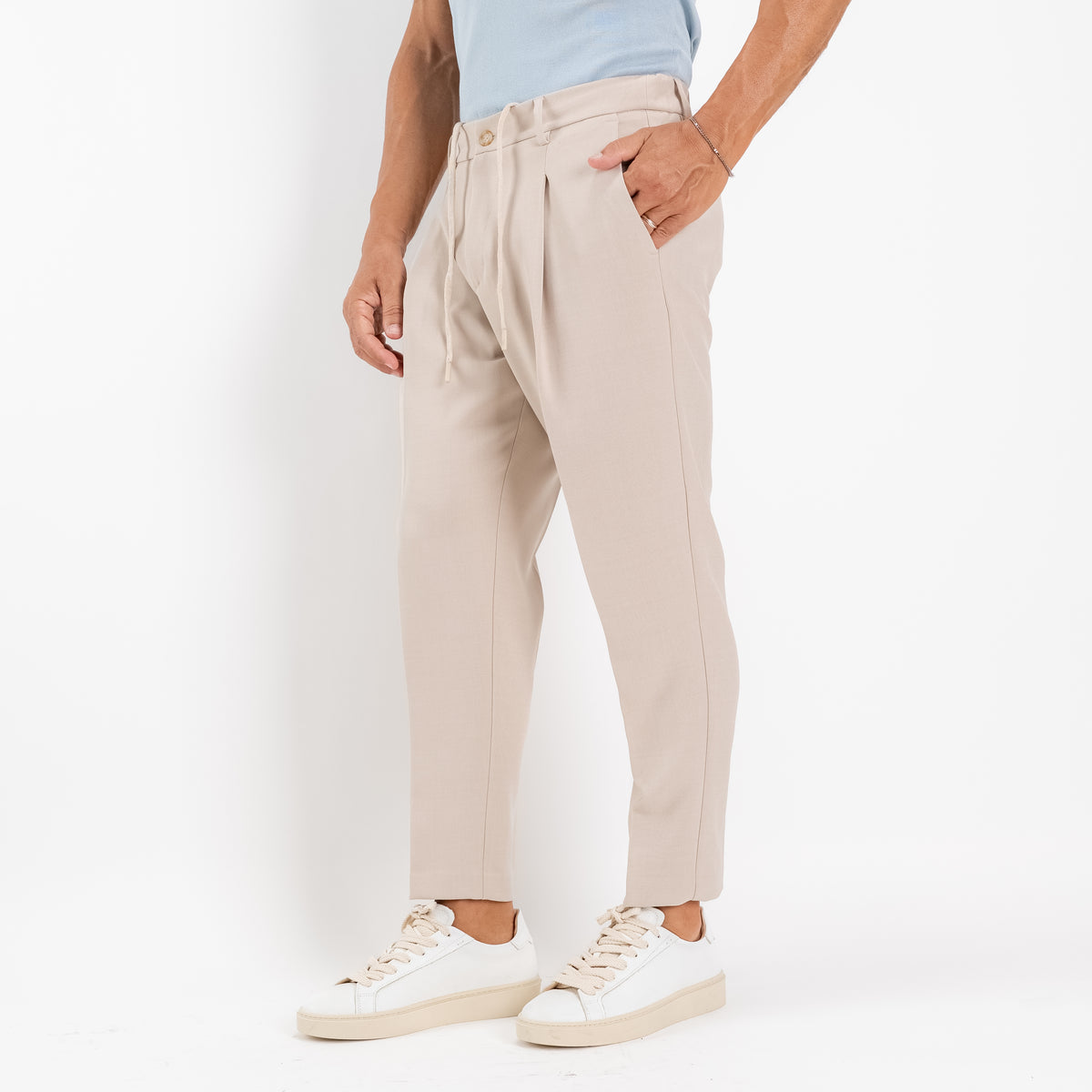 Pantalaccio sartoriale con pinces e molla sul retro - Beige