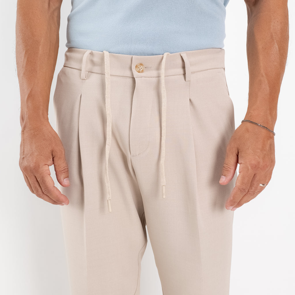 Pantalaccio sartoriale con pinces e molla sul retro - Beige