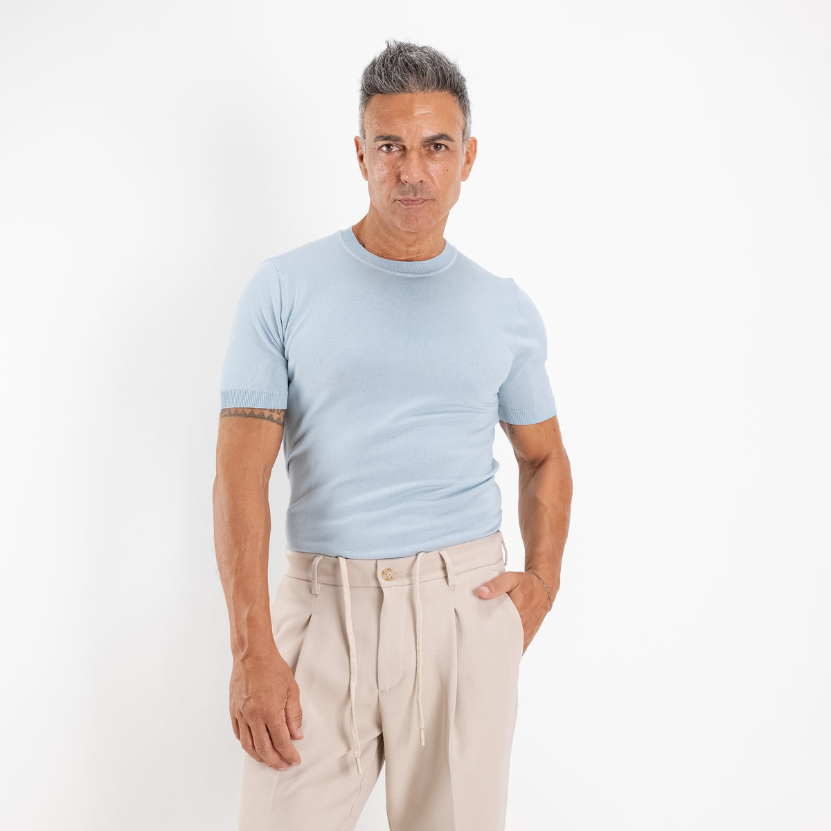 T-shirt in filo sartoriale - Cielo