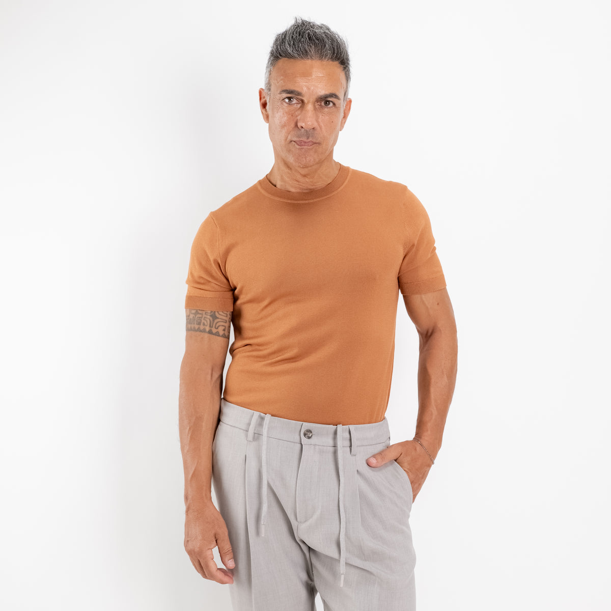 T-shirt in filo sartoriale - Caramello