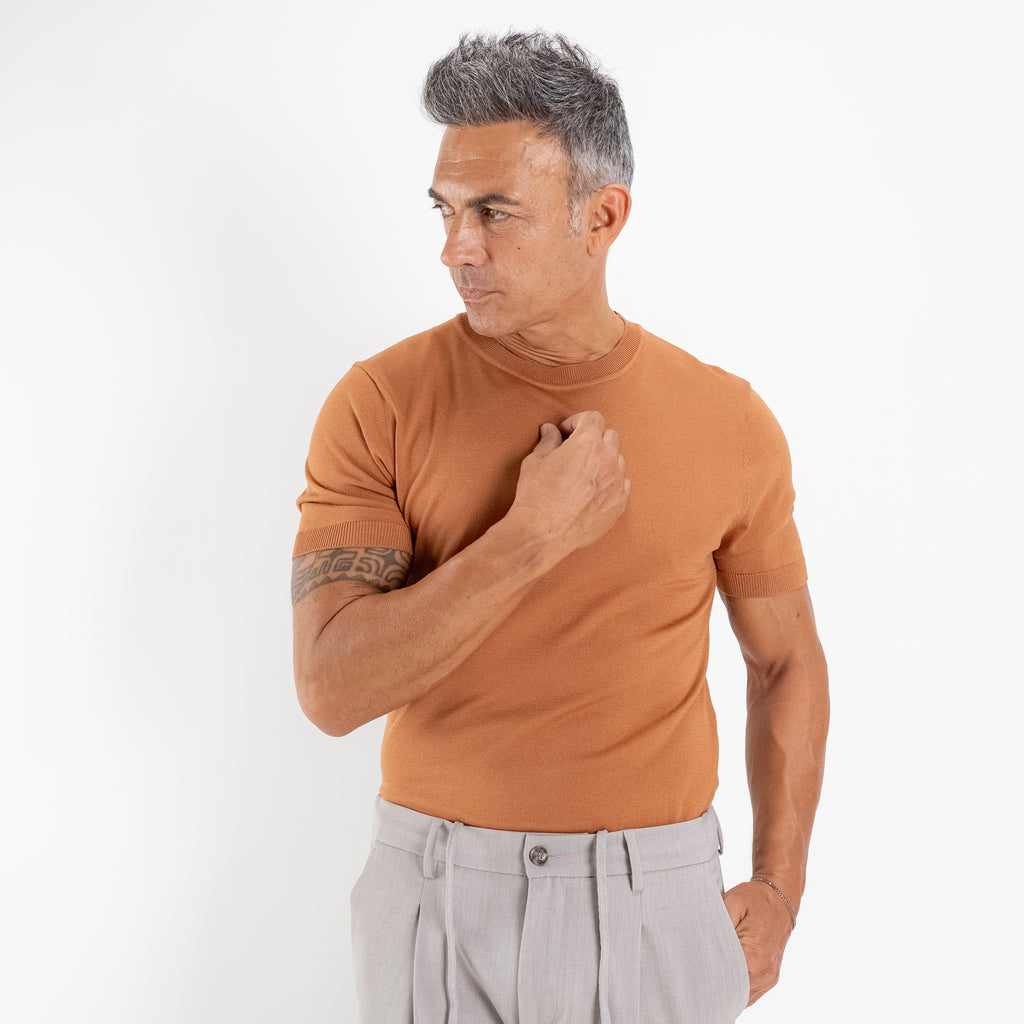 T-shirt in filo sartoriale - Caramello