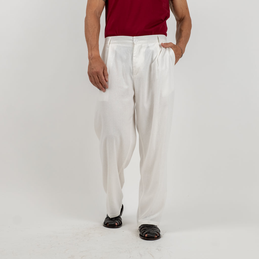 Linen Palazzo Trousers - White