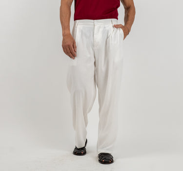 Pantalone palazzo in lino - Bianco