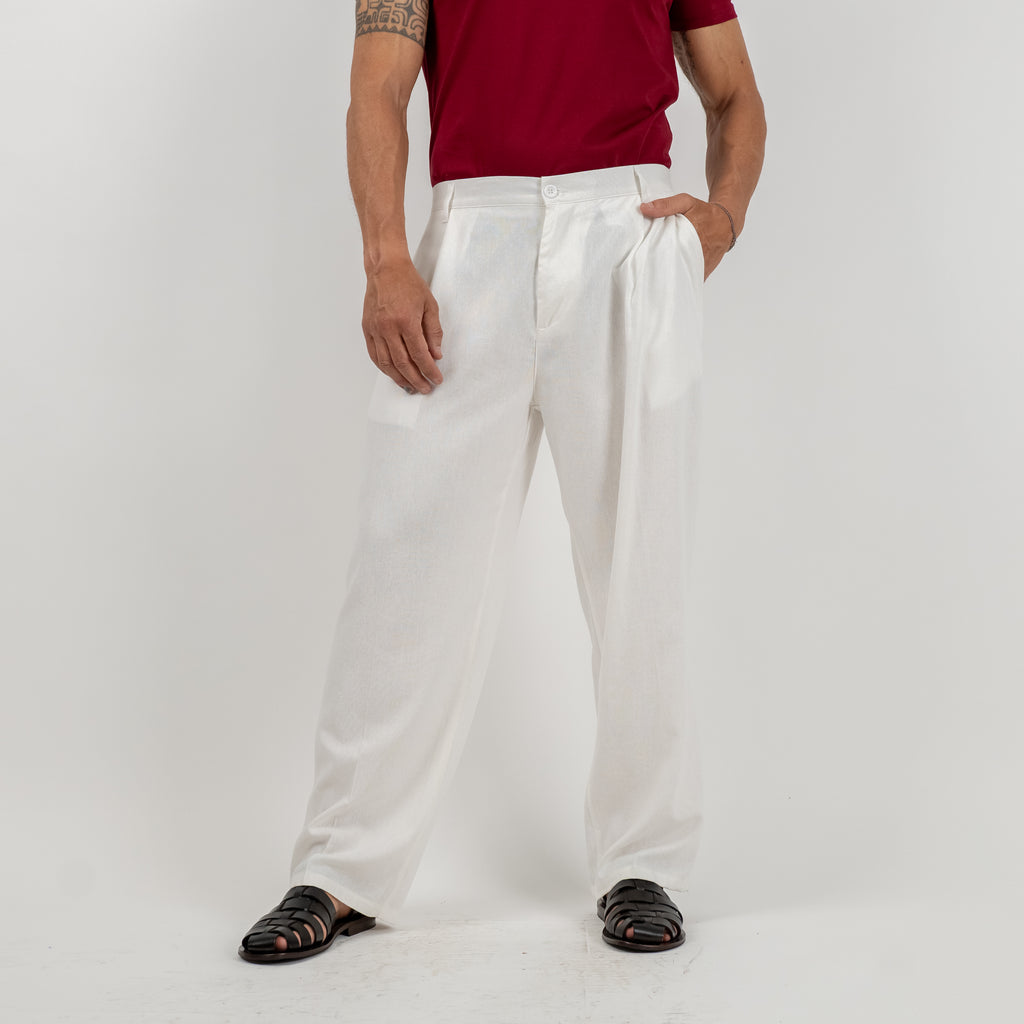 Linen Palazzo Trousers - White