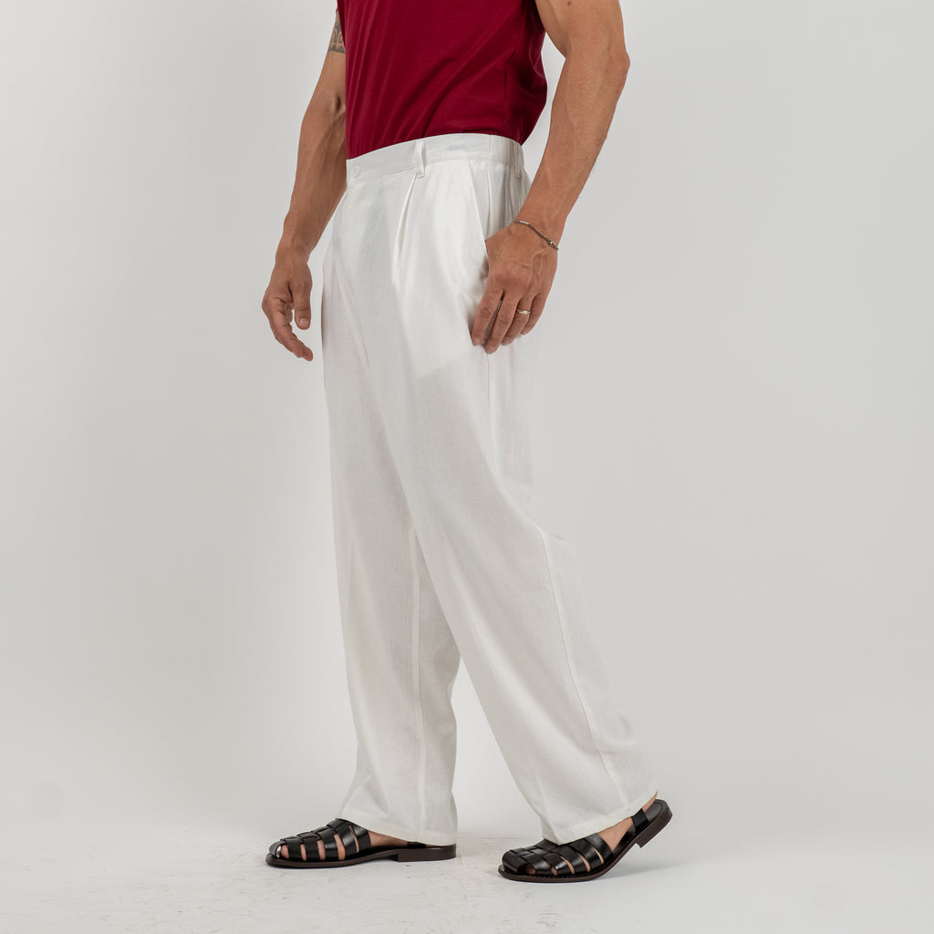 Linen Palazzo Trousers - White