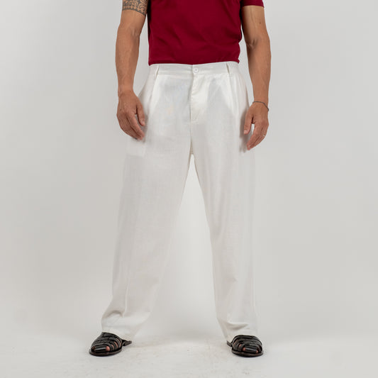 Pantalone palazzo in lino - Bianco