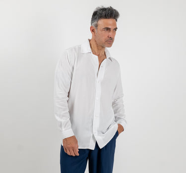 Camicia in viscosa scollo a V - Bianco