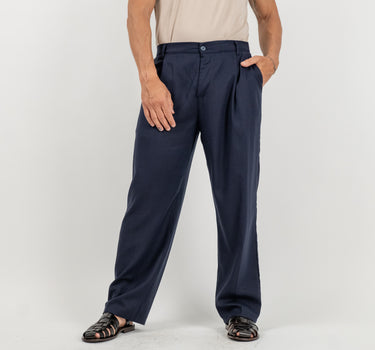 Pantalone palazzo in lino - Blu