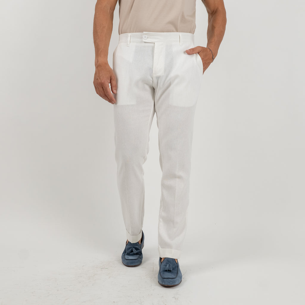 Linen High-Waisted Trousers - White