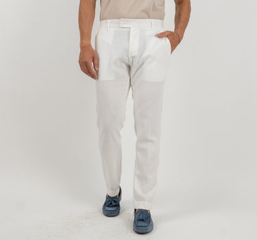 Pantalone con risvolto alto in lino - Bianco