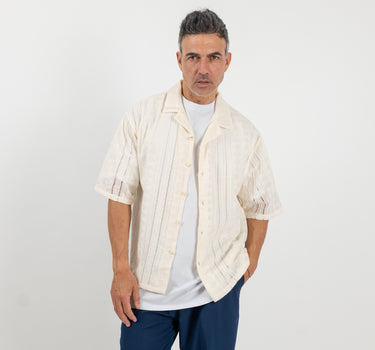 Camicia con ricami traforata - Crema