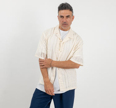 Camicia con ricami traforata - Crema