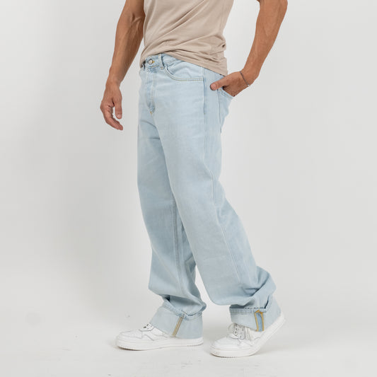 Jeans loose con risvolto alto - Lavaggio chiaro