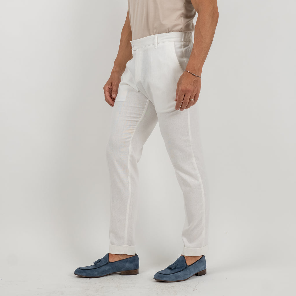 Linen High-Waisted Trousers - White