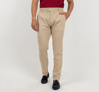 Pantalone con risvolto alto in lino - Beige