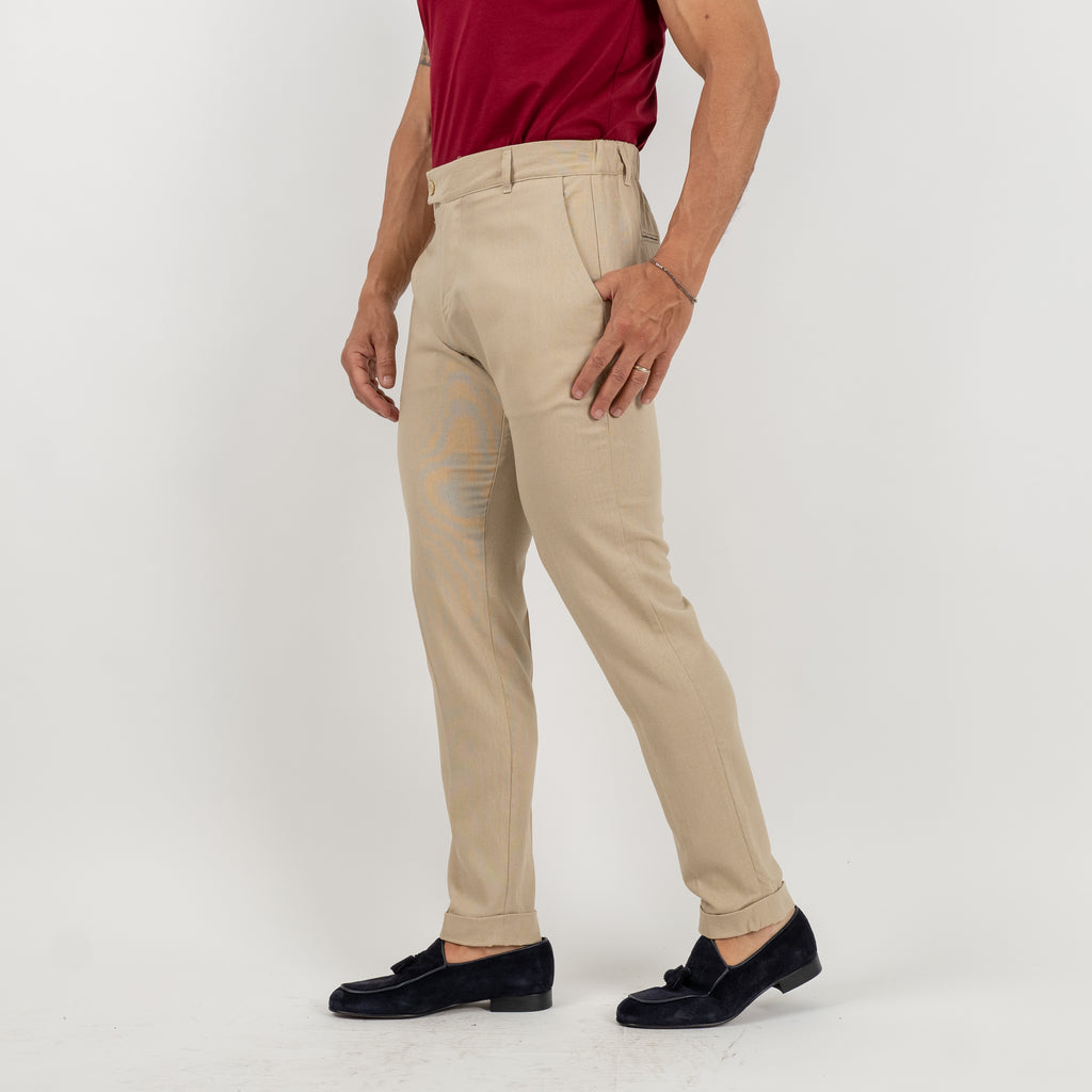 Pantalón de lino de cintura alta - Beige
