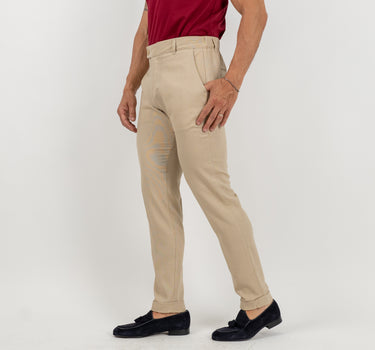 Pantalone con risvolto alto in lino - Beige