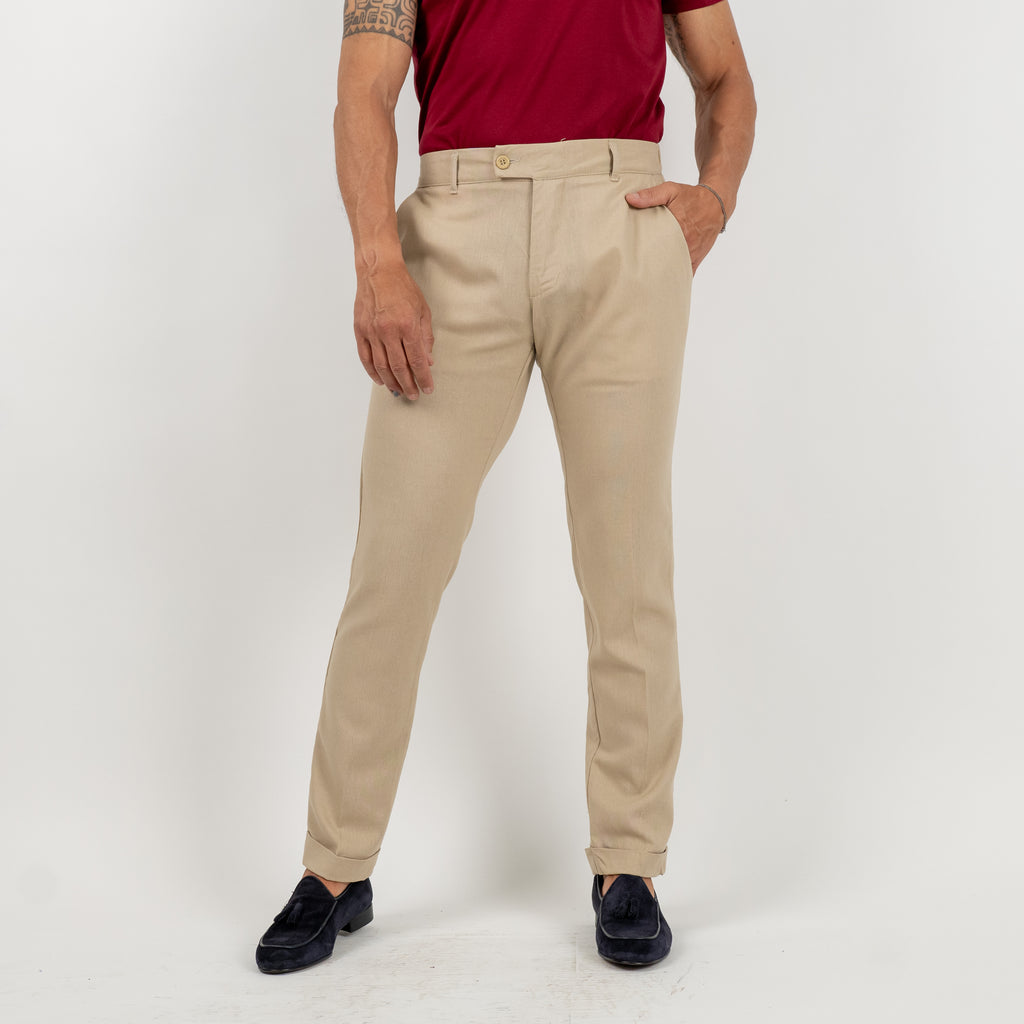 Pantalón de lino de cintura alta - Beige
