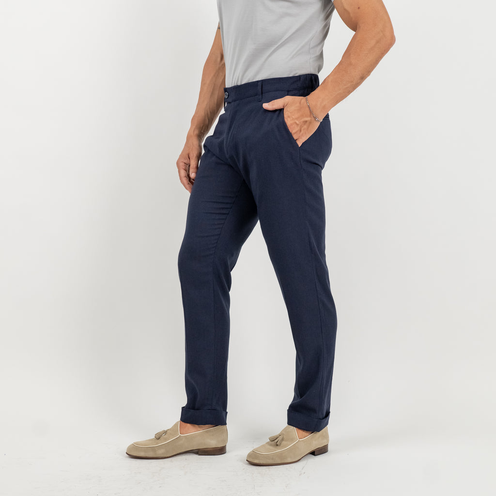 Pantalón de lino de cintura alta - Azul