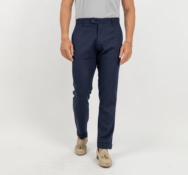 Pantalone con risvolto alto in lino - Blu