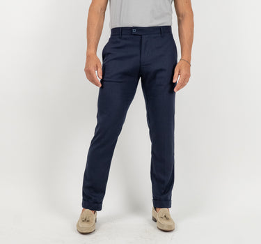 Pantalone con risvolto alto in lino - Blu