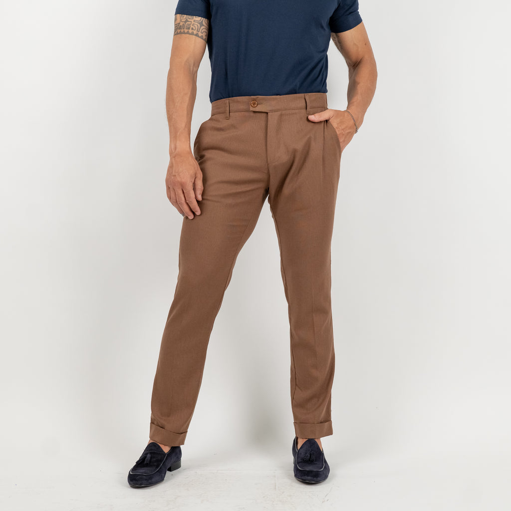 Pantalones de lino de cintura alta - Marrón