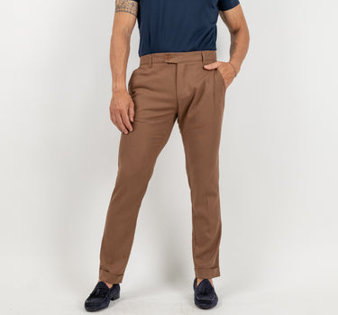 Pantalone con risvolto alto in lino - Marrone