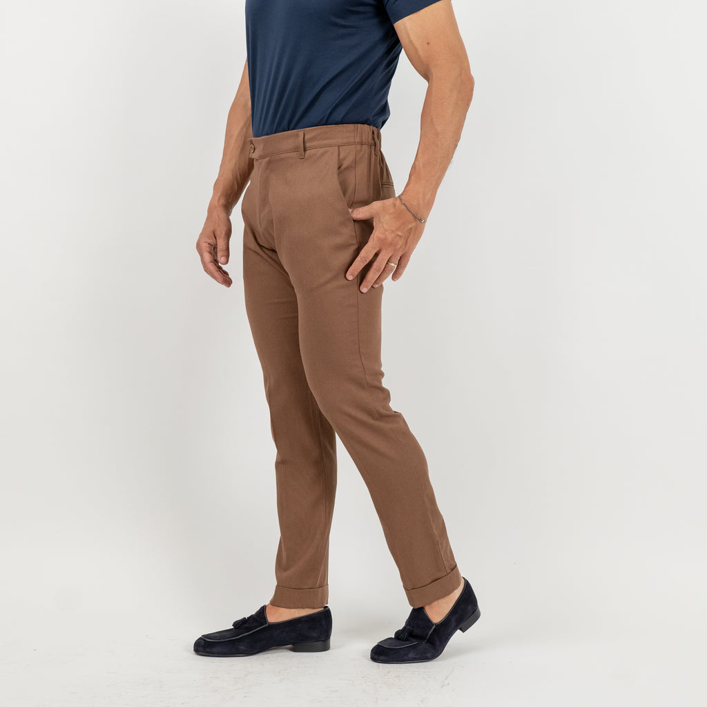 Pantalones de lino de cintura alta - Marrón